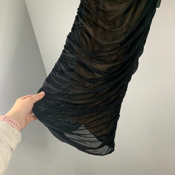 Lulus Already RSVP'd Black Ruched One Shoulder Bodycon Dress Mesh Mini NWT M - Picture 2 of 12